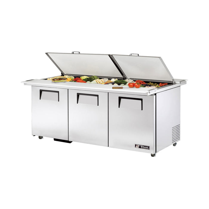 True TSSU-72-30M-B-DS-ST-HC 72" Dual Sided Mega Top 3-Door Salad/Sandwich Refrigerated Prep Table