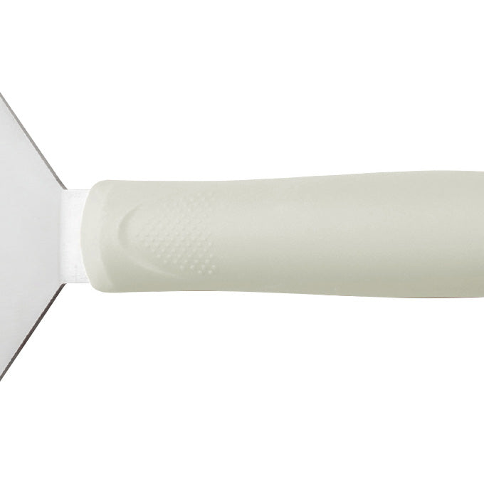 Winco TWP-41 4" Stainless Steel Solid Steak / Burger Turner with White Polypropylene Handle