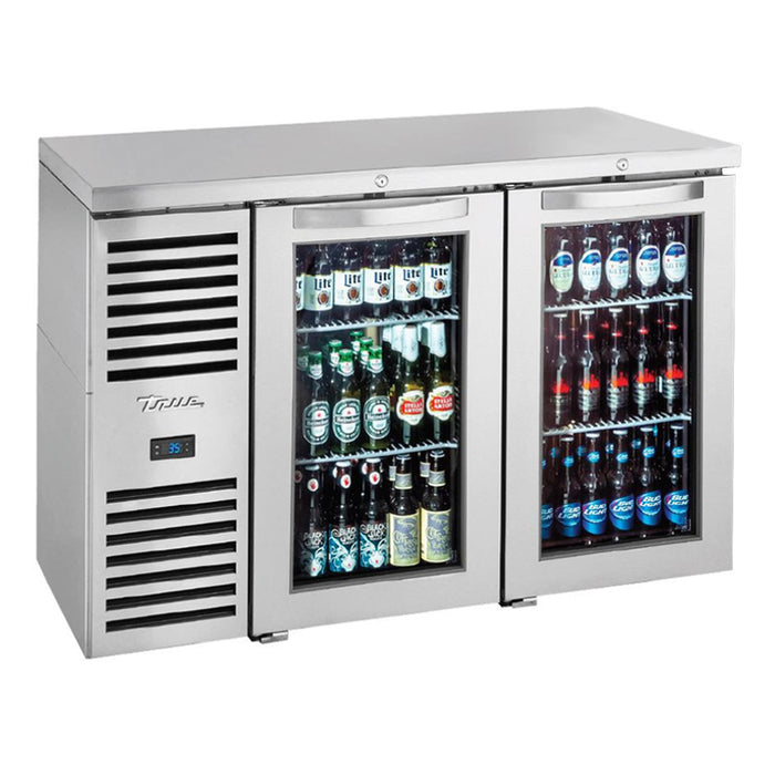 True TBR52-RISZ1-L-S-GG-1 52" Stainless Steel Glass 2-Door Single Back Bar Refrigerator