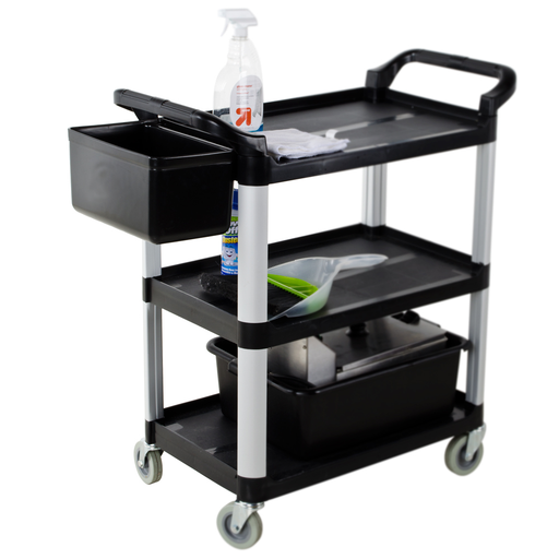 Rubbermaid FG450089BLA Black Small Lipped Two Shelf Utility Cart with  Extended Handle