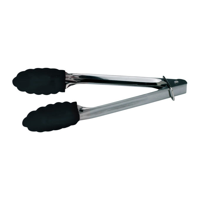 Winco UT-7K 7" Silicone Tip Utility Tongs with Lock Clip in Black