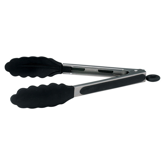 Winco UTS-12K 12" Silicone Grip Utility Tongs with Lock Clip in Black