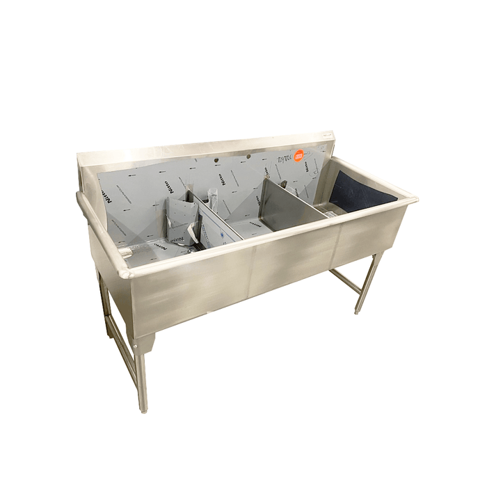 Nella 60” Heavy-Duty S/S Three Compartment Sink - 20" x 24" x 13.5" Bowl - T2460