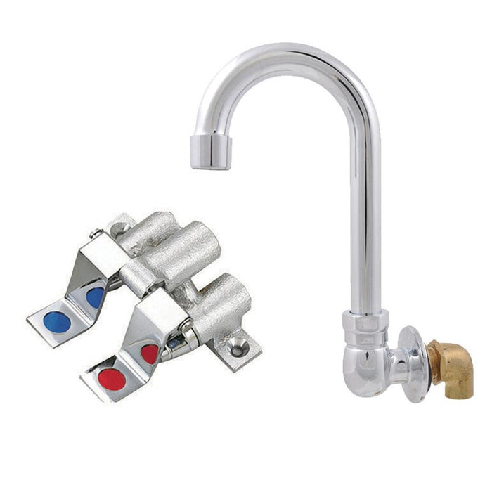 BK Resources BKFVSGS-G Dual Pedal Foot Valve Assembly with Splash Mounted 3.5” Gooseneck Swivel Spout - Nella Online