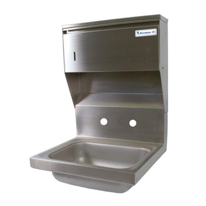 BK Resources 17" x 15.5" Stainless Steel 2-Hole Hand Sink with Towel Dispenser - BKHS-W-1410-4D-TD