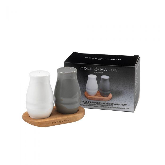 Cole & Mason H106469 Ceramic Salt & Pepper Shaker Set with Wooden Tray - Nella Online
