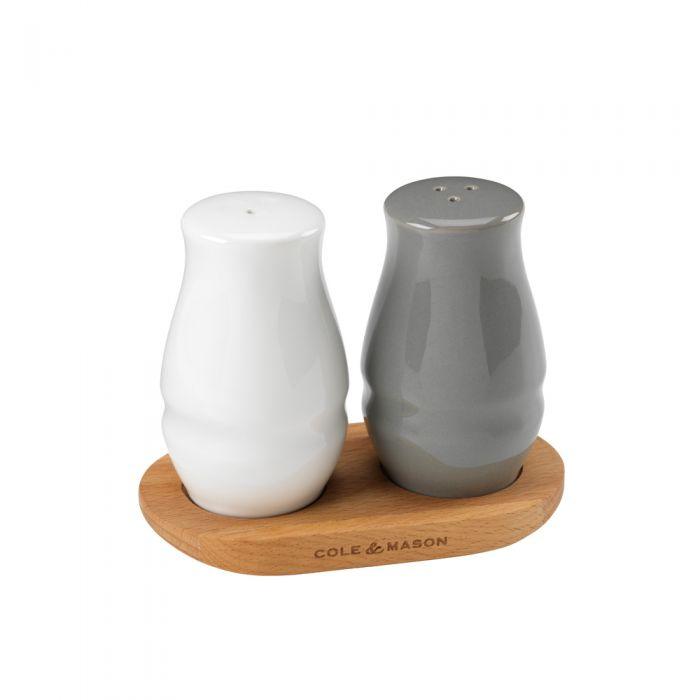Cole & Mason H106469 Ceramic Salt & Pepper Shaker Set with Wooden Tray - Nella Online
