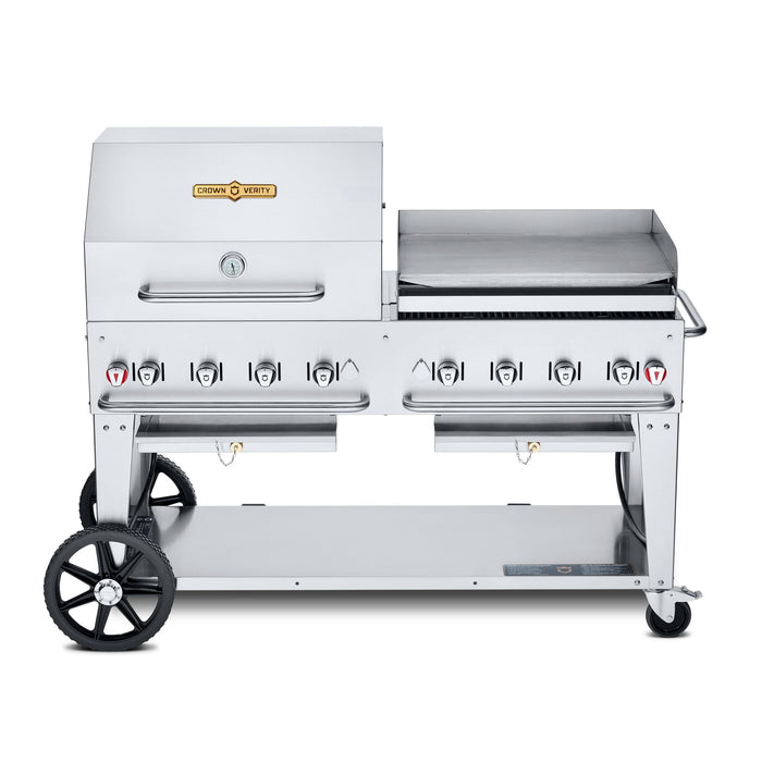 Crown Verity CV-MCB-60RGP-LP 60" Mobile BBQ Grill with 30" Roll Dome and Griddle Package - Liquid Propane