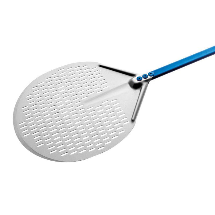GI Metal A-32F/120 Azzurra 13” Aluminum Round Perforated Pizza Peel with 47” Handle - Nella Online