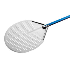 GI Metal A-32F/120 Azzurra 13” Aluminum Round Perforated Pizza Peel with 47” Handle