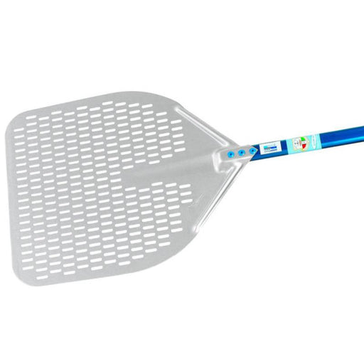 GI Metal A-32RF/120 Azzurra 13” Anodized Aluminum Square Perforated Pizza Peel with 47” Handle - Nella Online