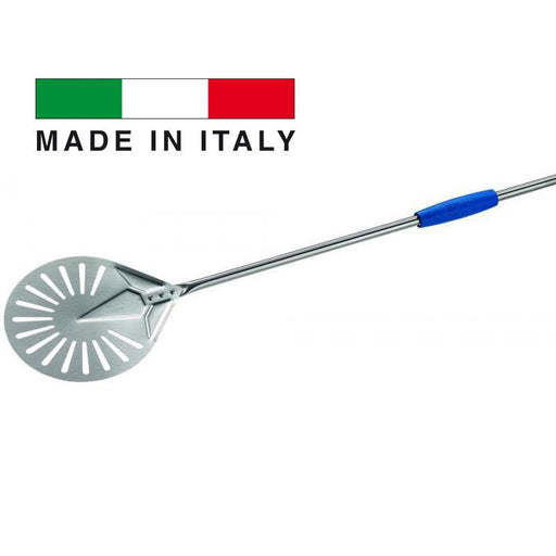 GI Metal I-20F/120 Azzurra 8” Stainless Steel Perforated Round Pizza Peel with 47” Handle - Nella Online