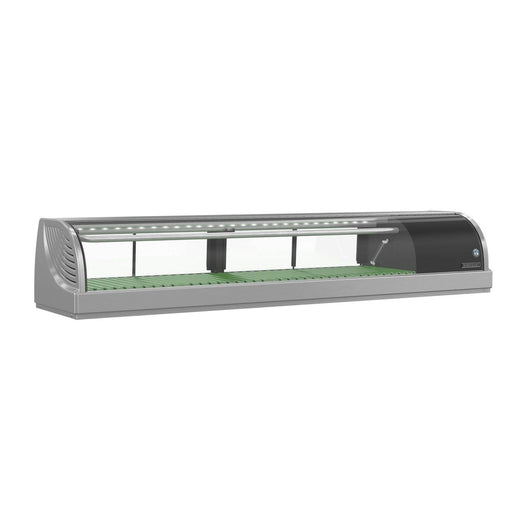 Hoshizaki HNC-150BA-R-SL 59" Curved Glass Refrigerated Right Side Condenser Sushi Display Case - Nella Online