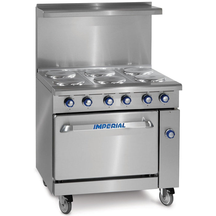 Imperial IR-6-E 36" Electric 6-Burner Plate Commercial Range With Standard Oven - 208V, 3 Ph