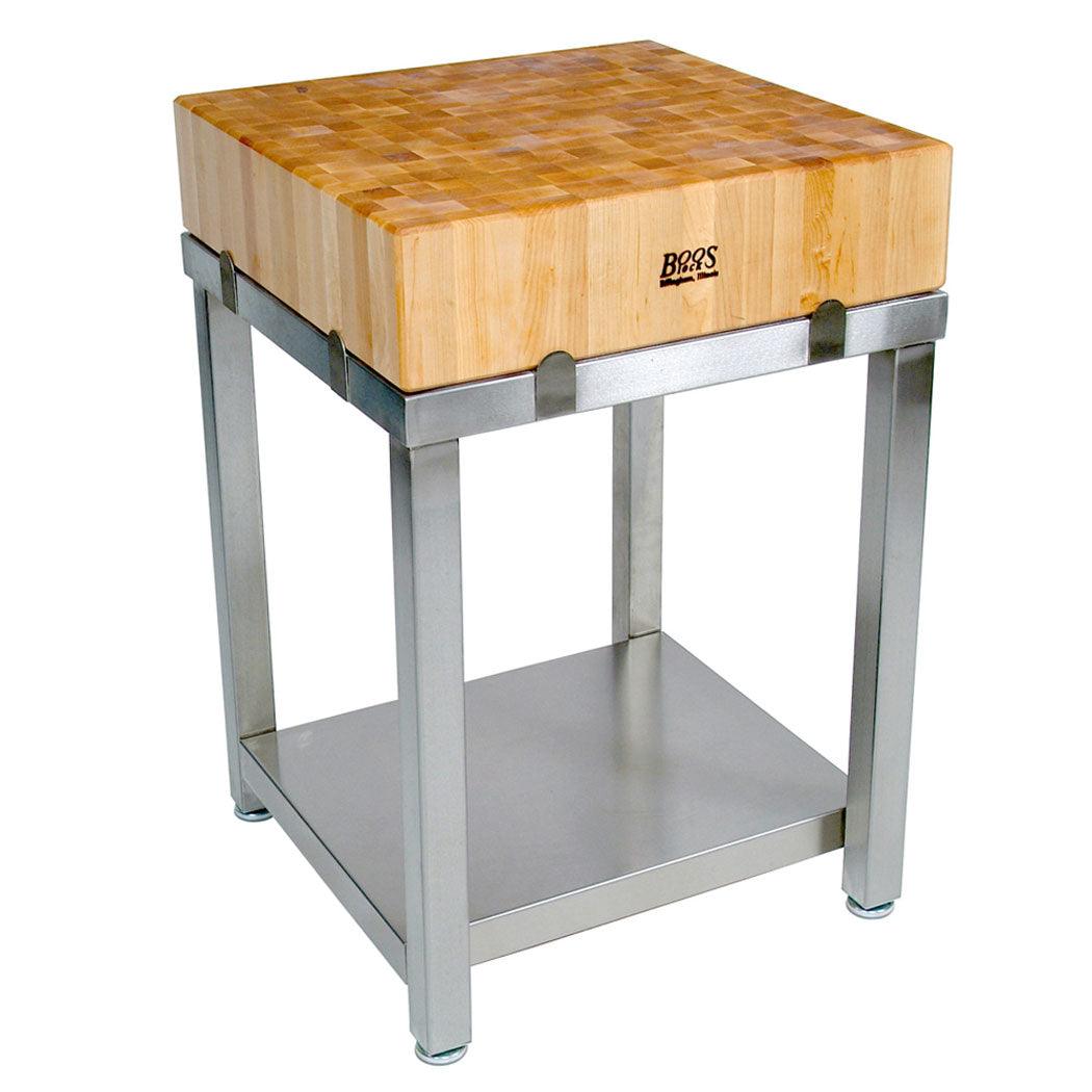 John Boos CUCLA24BT Cucina Laforza 24" x 24" x 6" Maple Wood Butcher's Block with Stainless Steel Stand - Nella Online