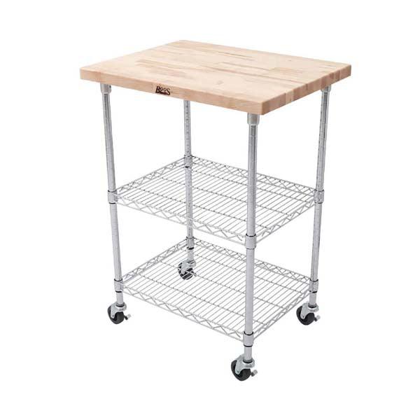 John Boos 33" x 27" 1-1/2" Blended Hard Rock Maple Top Metro Wire Cart - MET-MWC-2 - Nella Online