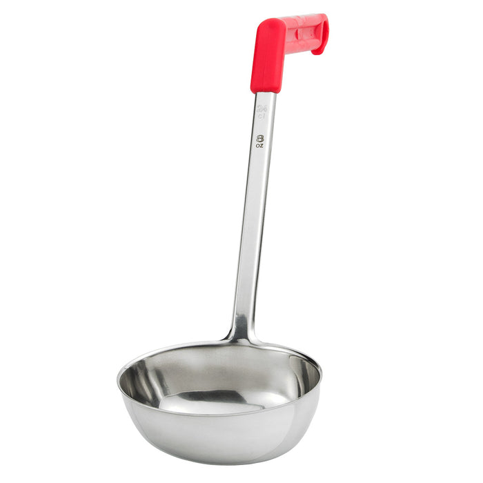 Update International LOV-80ECH 8 Oz. Solid Oval Ladle with Red Plastic Handle