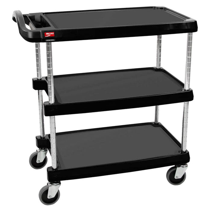 Metro MyCart MY1627-34BL 18" x 32" Black Utility Cart With Three Shelves And Chrome Posts - Nella Online