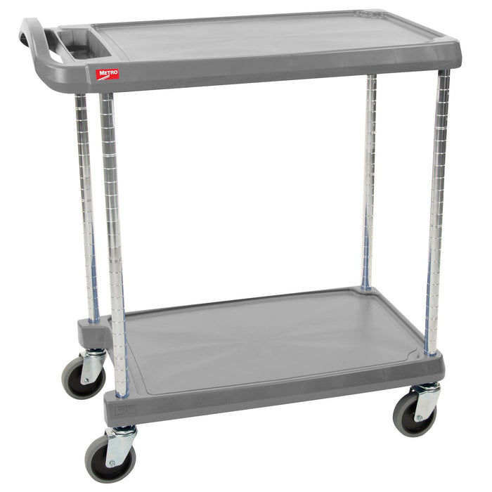 Metro MyCart MY2030-24G 24" x 34" Gray Utility Cart With Two Shelves And Chrome Posts - Nella Online
