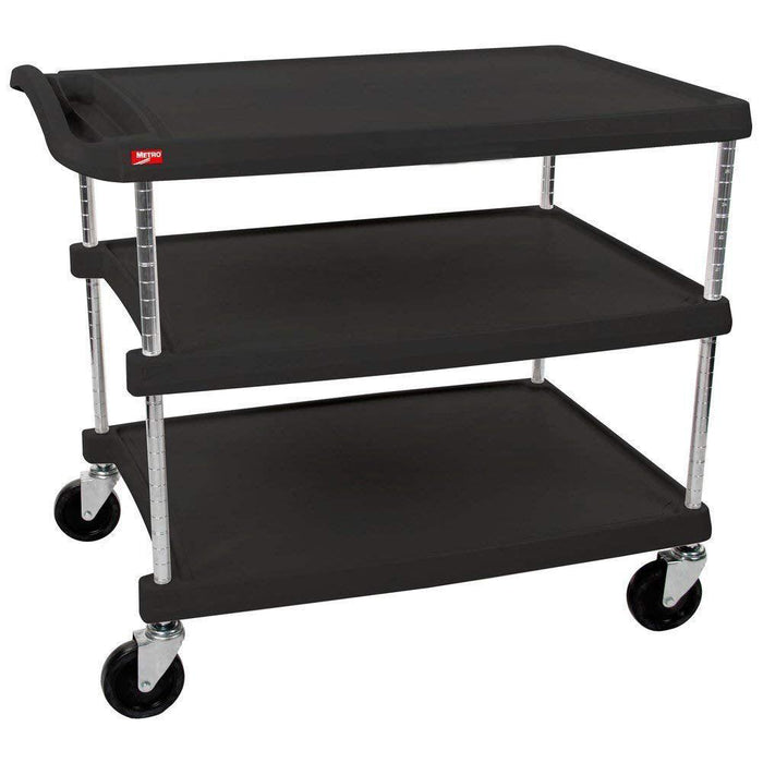 Metro MyCart MY2030-34BL 24" x 34" Black Utility Cart With Three Shelves And Chrome Posts - Nella Online