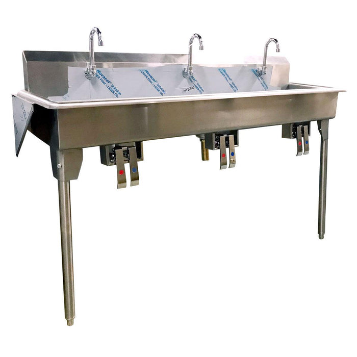 Nella 60" Three Station Trough Hand Sink with Knee Pedals and Spouts