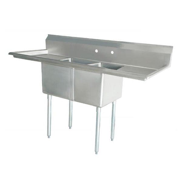 Nella 96" Two Compartment Sink with Center Drain and Two Drain Boards - 24" x 24" x 14" Bowl - 43793