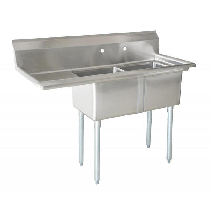 Nella 74.5" Two Compartment Sink with Corner Drain and Left Drain Board - 24" x 24" x 14" Bowl - 25256