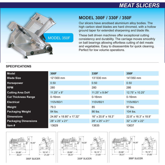 Nella 14" Manual Meat Slicer 0.5 hp - 350F - 13637