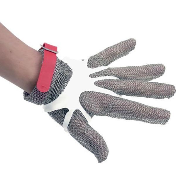 5 Finger Stainless Steel Mesh Glove with Red Silicone Strap - Medium - Nella Online