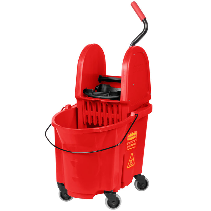 Rubbermaid FG757888RED 35 Qt. Wavebrake Red Mop Bucket With Down Press Wringer