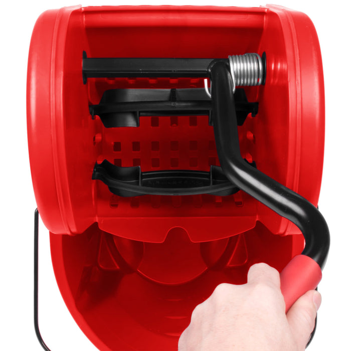 Rubbermaid FG757888RED 35 Qt. Wavebrake Red Mop Bucket With Down Press Wringer