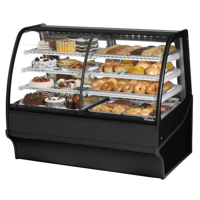 True TDM-DZ-59-GE/GE 59" Black Curved Glass Dual Zone Refrigerated Bakery Display Case