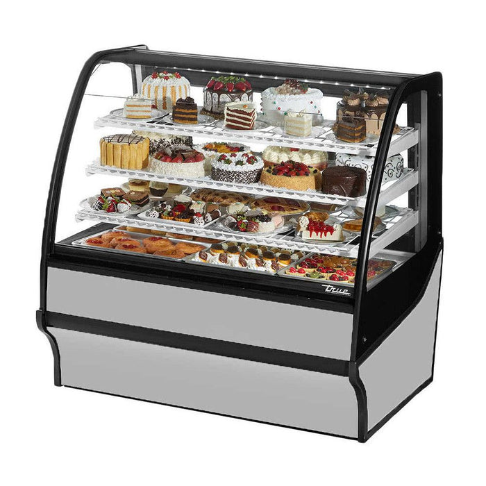 True TDM-R-48-GE/GE-S-W 48" Stainless Steel Curved Glass Refrigerated Bakery Display Case With White Interior