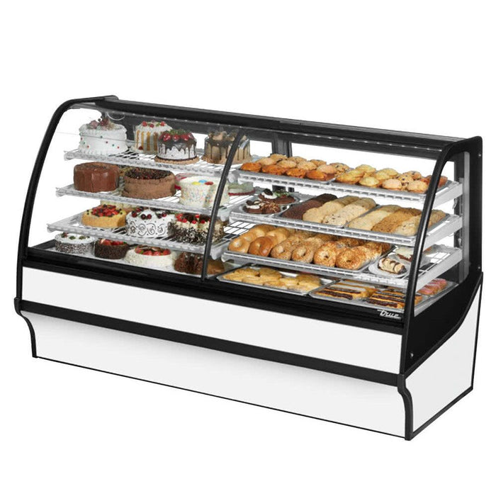 True TDM-DZ-77-GE/GE 77" White Curved Glass Dual Zone Refrigerated Bakery Display Case