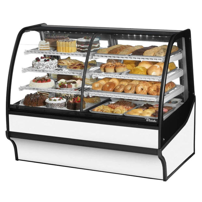 True TDM-DZ-59-GE/GE 59" White Curved Glass Dual Zone Refrigerated Bakery Display Case