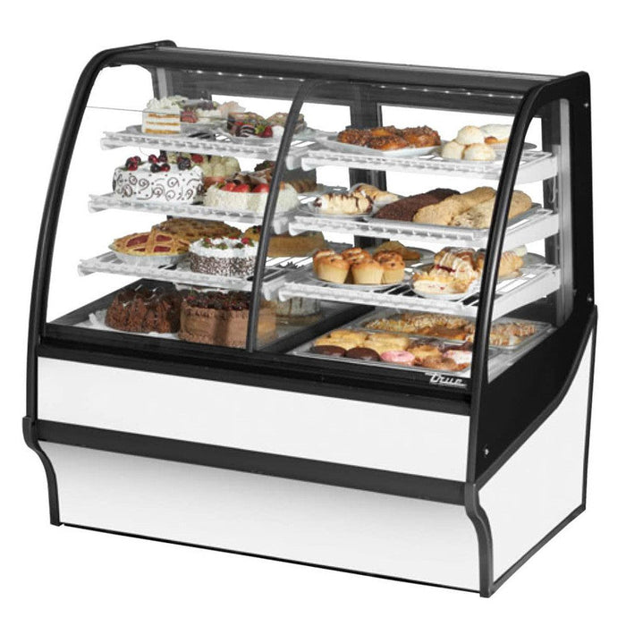True TDM-DZ-48-GE/GE 48" White Curved Glass Dual Zone Refrigerated Bakery Display Case