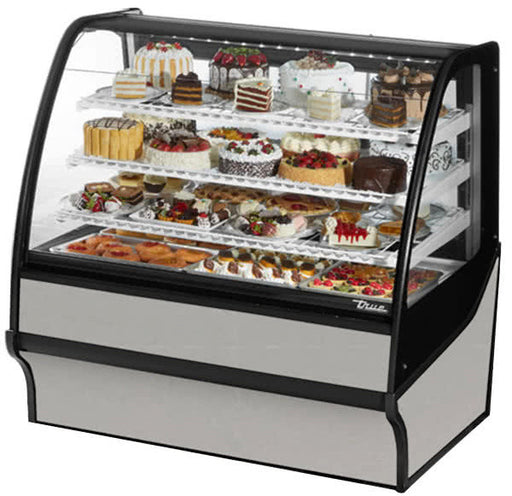 TRUE TDM-R-48-GE/GE STAINLESS STEEL CURVED GLASS REFRIGERATED BAKERY DISPLAY CASE WITH STAINLESS STEEL INTERIOR