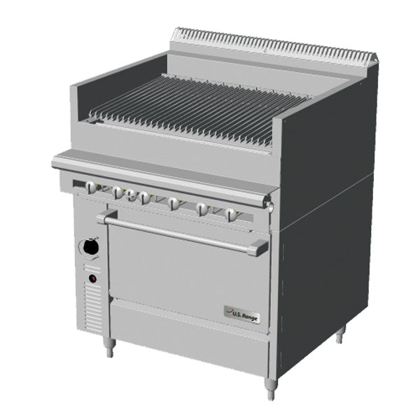 US Range C836-36A Cuisine Series 36" Radiant Gas Charbroiler With Oven - 148,000 BTU